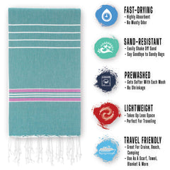 100% Turkish Cotton Beach Towel Quick Dry Sand Free Lightweight Oversized 38 x 71 Beach Towel Turkish Towel for Beach Accessories Gifts Pool (Aqua Serenity)