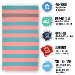 100% Turkish Cotton Beach Towel Quick Dry Sand Free Lightweight Oversized 38 x 71 Beach Towel Turkish Towel for Beach Accessories Gifts Pool (Coral Dream)